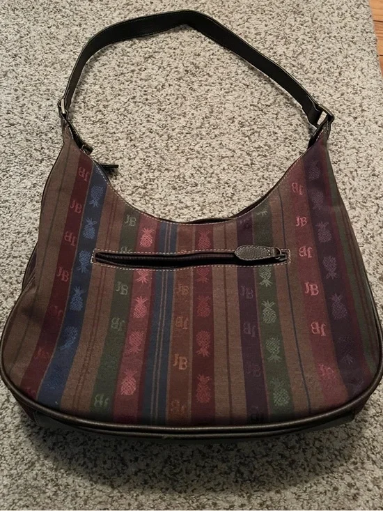 Vintage Jamaica Bay Pineapple Striped Shoulder Bag with Leather Accents - Picture 3 of 4